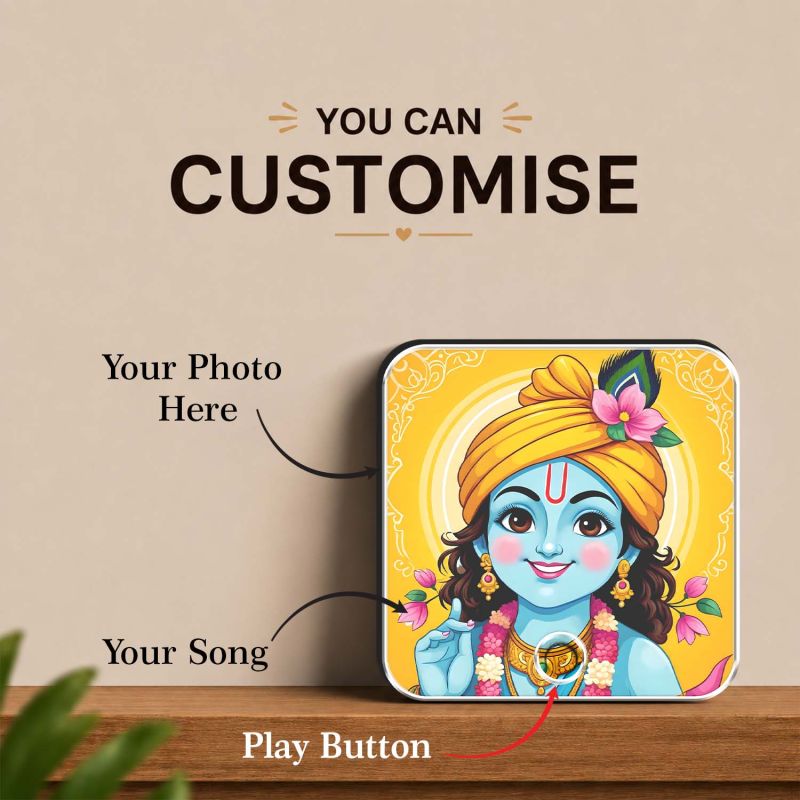 Lord Krishna Musical Fridge Magnet Spiritual Song Playing Frame Gift for Pooja Room, Office & Home Decor | Devotional Audio Player for Home, Temple & Meditation Peace & Positivity